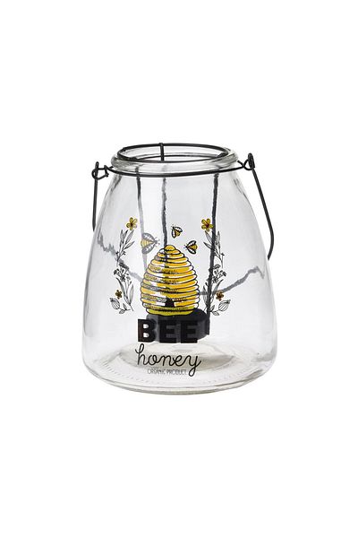 Homelux Suport pentru lumanari cu maner, 13x13x15,6 cm, sticla/metal, /negru/galben, model 1