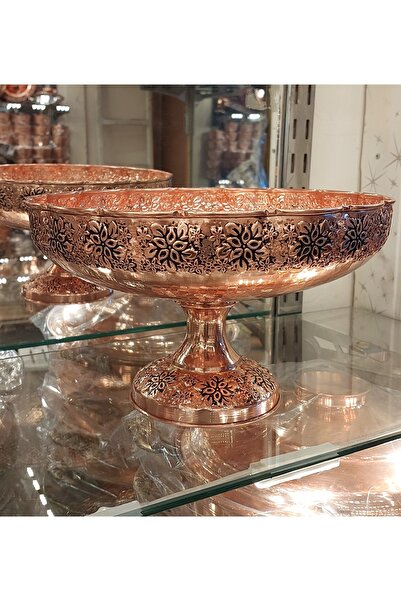 Bakır Center Bakır Meyvelik Bakır Kurabiyelik Bakır Sunum Tabağı Tamamen El Yapımı Kabartma Işçilikli 28 Cm