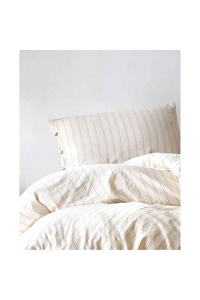 Homelux Natural Stripes Bedding, 1 Person, 100% Cotton With Linen Look, Button Closure System