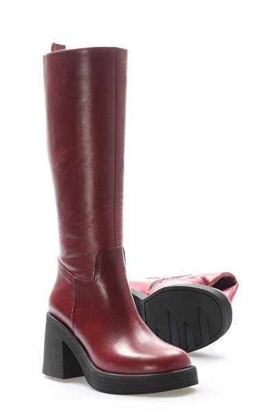 TREND Hakiki Deri Kürklü Bordo Kadın Klasik Çizme 408YZA660-03520