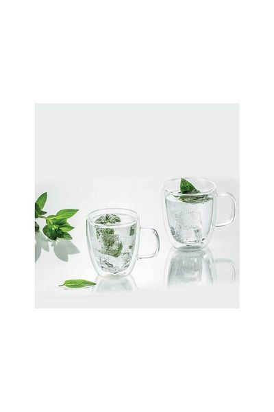Homelux Set 2 Cesti Cafea/ceai, Sticla Termorezistenta, 350ml, Transparenta, Mia