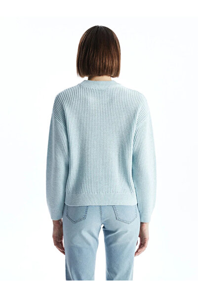 LC Waikiki LCW Vision Blue guler rotund supradimensionat Pulover de tricotat pentru femei