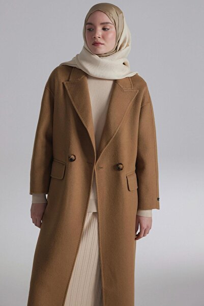 Tuğba Kruvaze Düşük Kol Kaban - Camel