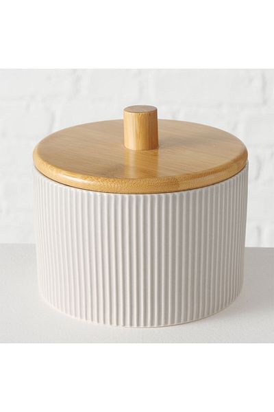 Homelux Cutie Depozitare Cu Capac, H 12 Cm, Alb/natural, Ceramica/bambus