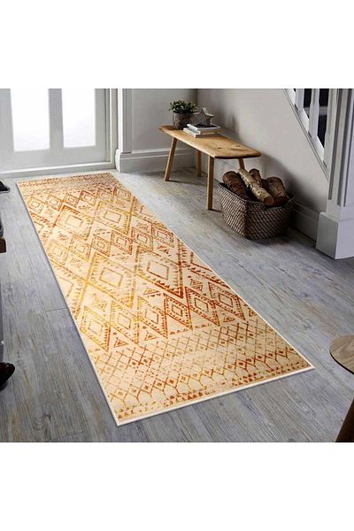 Homelux Berenice Non-slip Kitchen Rug, Rectangular, 80x200 Cm, Oriental, Brown, White, 60% Cotton
