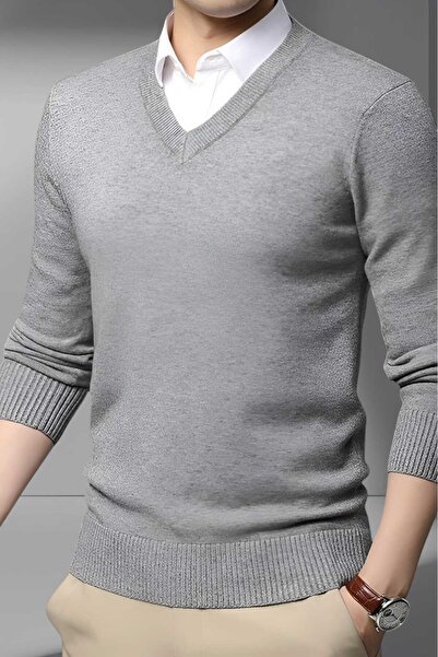 Mood Agenda Men's V-Neck Long Sleeve Knitwear Non-Pilling Sweater Men's Slim Fit Sweater