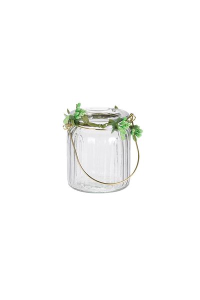 Homelux Suport pentru lumanari, 8x8x9 cm, sticla, verde/auriu