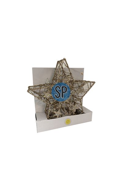 Homelux Decor de craciun led 28,5x7,5x28,5 cm, model stea, 14 micro led lumina calda, metal, auriu