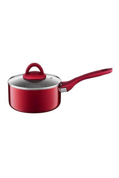 Homelux Tigaie Aluminiu, Cu Capac Sticla, Capac Qualum Basic Jasper, Rosie, 16 Cm