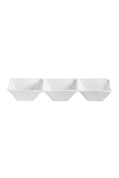 Homelux Set farfurii pentru gustare, dreptunghiulara, portelan, 3 compartimente, alb, 31,5 cm, Fala