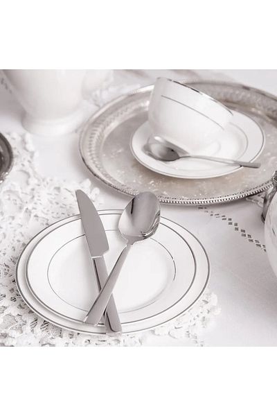Homelux Set cafea/ceai 12 bucati, portelan, 220 ml sos pentru pahare, alb/argintiu, Aura