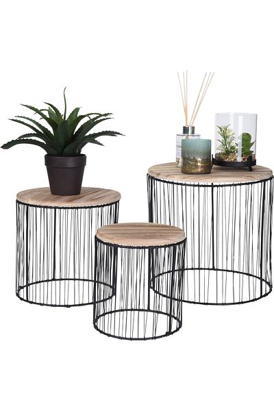 Homelux Decorat Masa, 29x28 Cm, Blat Lemn, Rama Metalica, Negru/natural