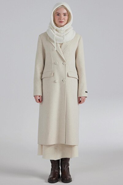 Tuğba Kruvaze Düğmeli Kaban - Ekru