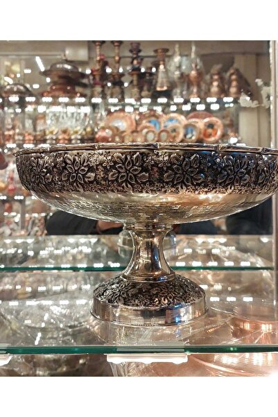 Bakır Center Bakır Meyvelik Bakır Kurabiyelik Bakır Sunum Tabağı 18 Cm Tamamen El Yapımı Kabartma Işçilikli