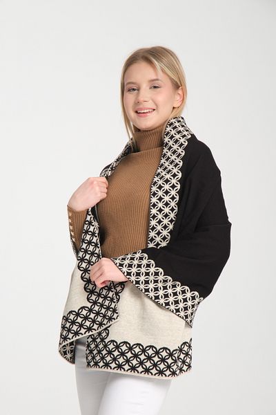 Wega Moda Stylish Ringed Comfortable Shoulder Shawl - Reversible Knitwear