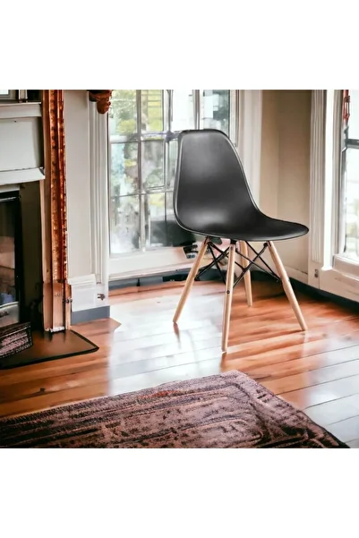Homelux Black Ice Chair, Polypropylene, Wooden Legs