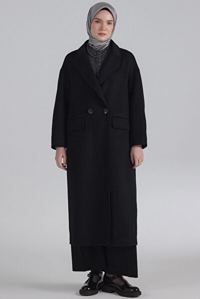 Tuğba Kruvaze Düşük Kol Kaban - Siyah