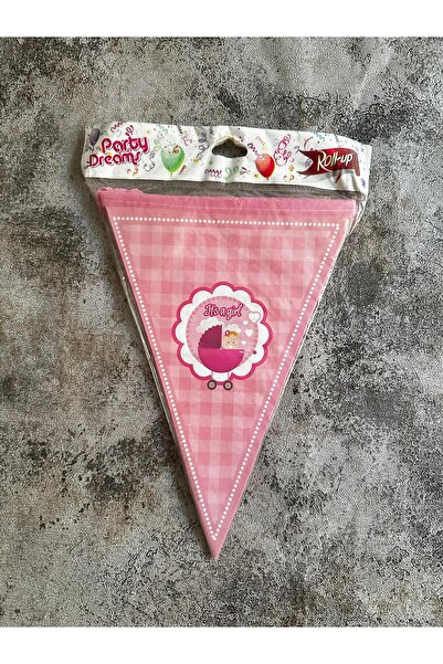Roll-Up partycom ıt's a girl yazılı pembe üçgen flama