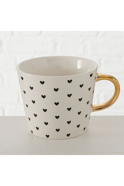 Homelux Cana de cafea/ceai Hearts, porțelan, 310 ml, alb/negru/auriu, model 2