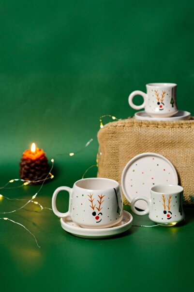 Gezdikçe Bilelim طقم أكواب سيراميك للعام الجديد - مع كوب وطبق، كوب نسكافيه مص...