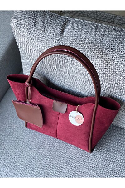 BAGLOVİS Sunny Suede Large Claret Red Women's Shoulder Bag