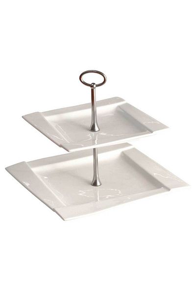 Homelux Suport pentru tort, 2 nivele, portelan, alb, Kubiko