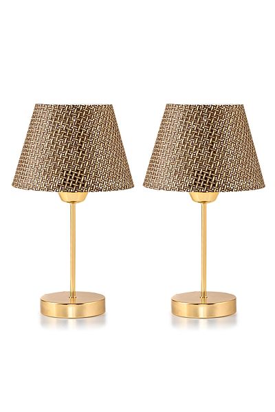 EvLight Mirza 2-Piece Beige Hazeran Metal Leg Gold Lampshade Table Lamp