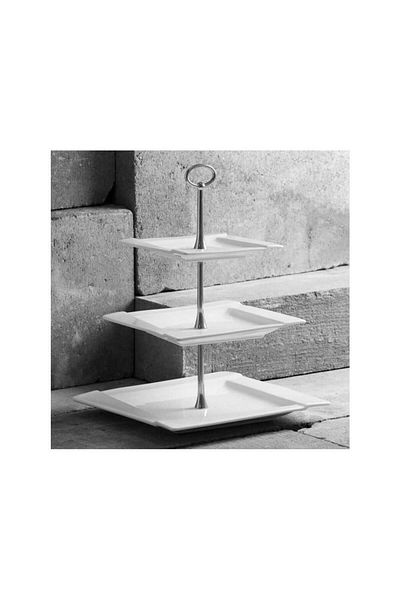 Homelux Suport pentru tort, 3 nivele, portelan, alb, Kubiko