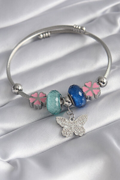 Skygo سوار نسائي من الفولاذ 316L بلون فضي مع أحجار كريستال وزركون - TJ-BB5831