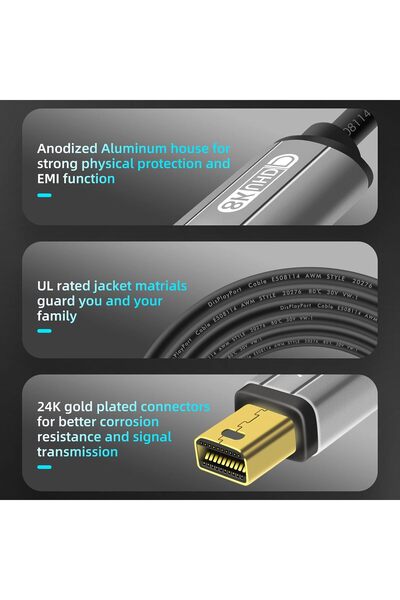 ARDSU Toptrend Mini Displayport Cable  8K DP [Display Port] Cable 1.4 Supports to 8K 60Hz,4K 144Hz,1080p