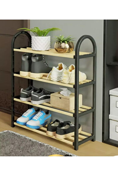 abnturk 1. kalite 4 katlı metal çerçeveli Ahşap ayakkabılık 64x50x18 cm