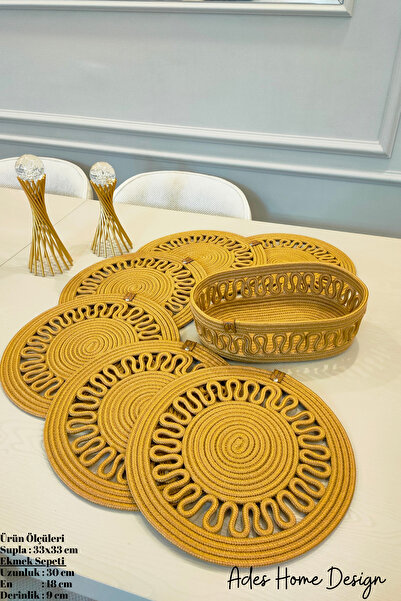 ADES HOME DESİGN Jüt,amerikan Servis Takımı, 6 Supla, 1 Ekmek Sepeti, Tabak A...