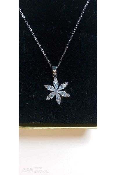 NİSA HOME Lotus Necklace with Lotus White Stone - Silver Flower Necklace, Anti-Tarnish Steel Gift
