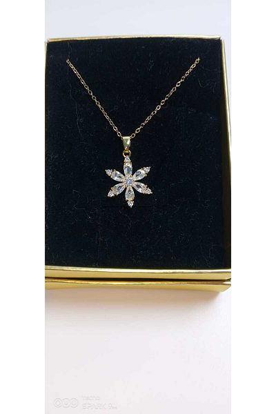 NİSA HOME Lotus Necklace with Lotus White Stone - Silver Flower Necklace, Anti-Tarnish Steel Gift