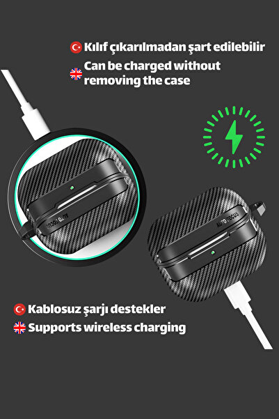 EWEC Galaxy Buds3, Buds3 Pro ve Buds3 FE Uyumlu Karbon Fiber Hybrid Polymer Tech Kulaklık Kılıfı