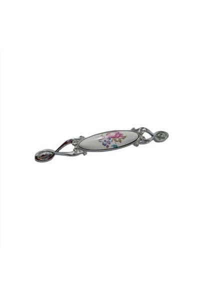 FESTİVAL Miray 128 mm Carcasă metalică CROMată cu model de flori albe / 5 buc.