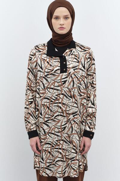 Tuğba Garnili Desenli Jakar Tunik - Kahve
