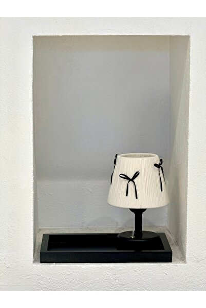 Maison Avf Kadife Süet  Siyah Fiyonk Kurdele Kablosuz Masa Lambası-Siyah Dikd...