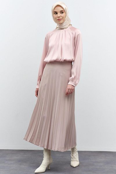 Tuğba Beige Pleated Skirt