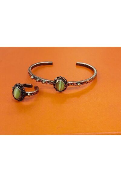 Bakır Center Handmade Copper Bracelet with Agate Natural Stone Copper Bracelet Copper Ring Jewelry Set