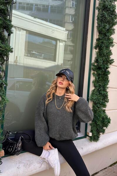 mylove Anthracite Balloon Sleeve Sweater