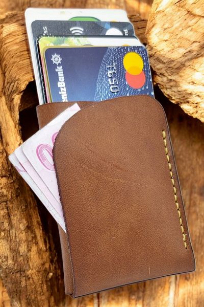Leather Cy Zenith Camel Genuine Leather Men Women Card Holder Wallet Name Writing Included Handmade Card Holder
