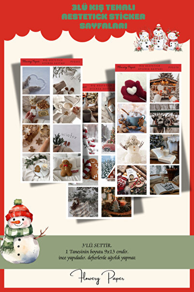 Flowery Paper 3'LÜ  Yeni Yıl Aestetick Sticker Sayfası - Defter,ajanda ,journ...