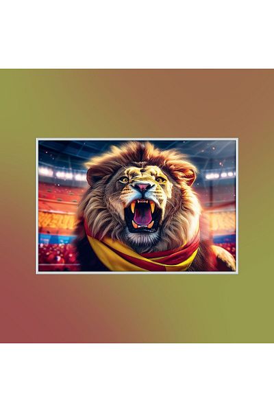 GAAGART Lion Roaring cu cadru metalic, sticlă orizontală, galben roșu