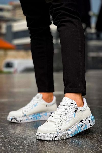 KAZAX Kb-02 Kuback Lace-Up Crocodile White Blue Casual Men's Shoes