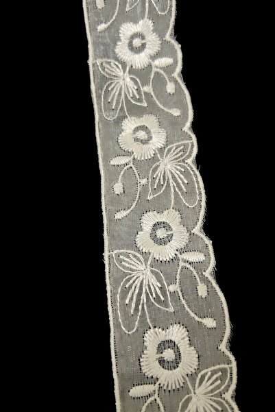 DUAYEN organze üzeri işleme güpür dantel gelincik kenar desen 1 metre krem renk