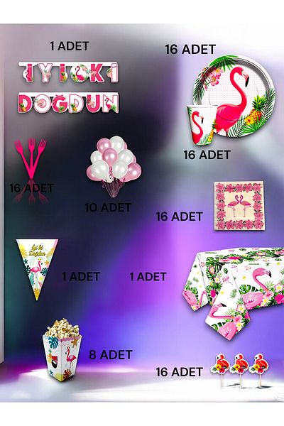 VibeHome Flamingo Themed Ultra Luxury Set for 16 - Birthday Party and Fun Events