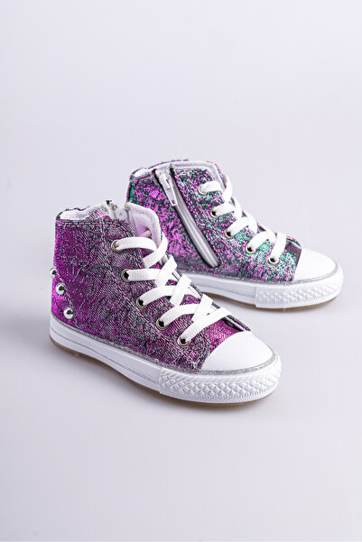 KATEYLER Hologramlı Boğazlı Fermuarlı Kız Çocuk Ayakkabı, Ortopedik Rahat Çoc...