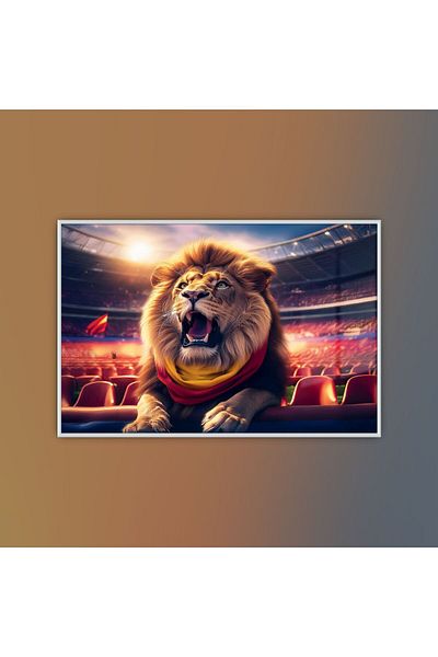 GAAGART Lion cu ecran de sticlă orizontal cu cadru metalic galben roșu