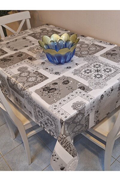 Başak Ev Tekstili Fiber Pvc Oilcloth - Patterned Erasable Tablecloth (Grey)